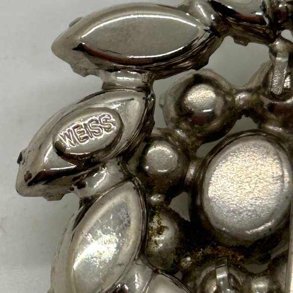 Vintage Weiss Rhinestone Brooch Pin Oval & Marquise Clear Glass Stones Silver To - Picture 7 of 14